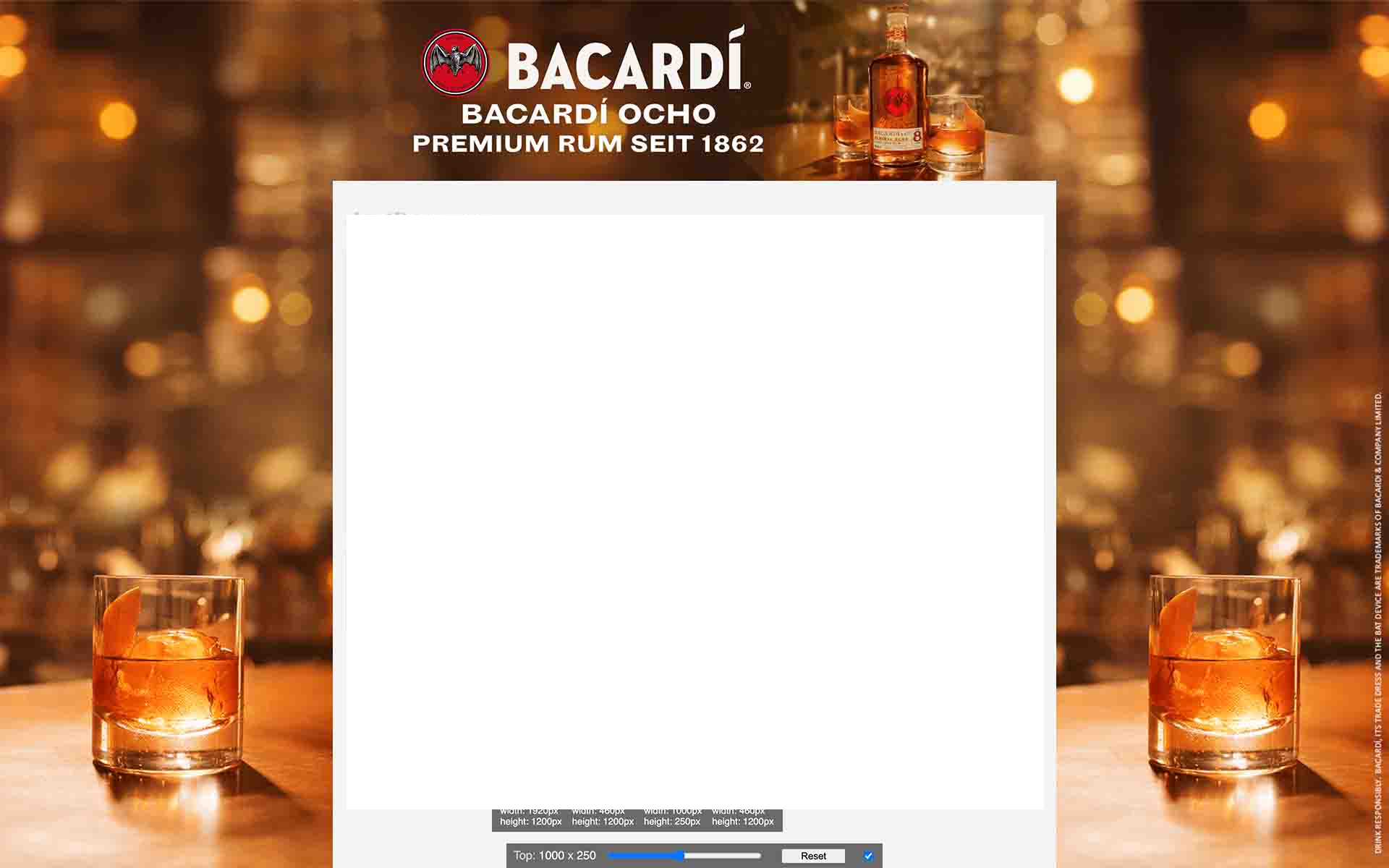 Bacardí Ocho banner — desktop